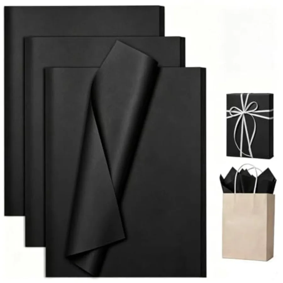 Papel de seda negro para bolsas de regalo, 25 hojas de 20 x 20 pulgadas, papel de regalo reciclable para Navidad, bodas, cumpleaños, fiestas