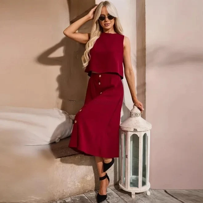 New Summer Suit Women's Casual Vest Skirt Suit Loose Sleeveless Vest Single-breasted Skirt 2-piece Set Women's Suit