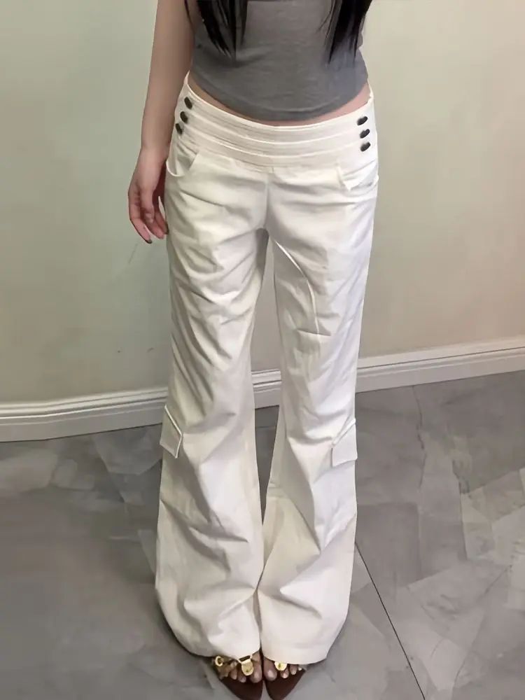 American High Street Design Sense Buttoned Workwear Pants Women's Autumn New Style Slimming Micro Flared Floor-Length Pants
