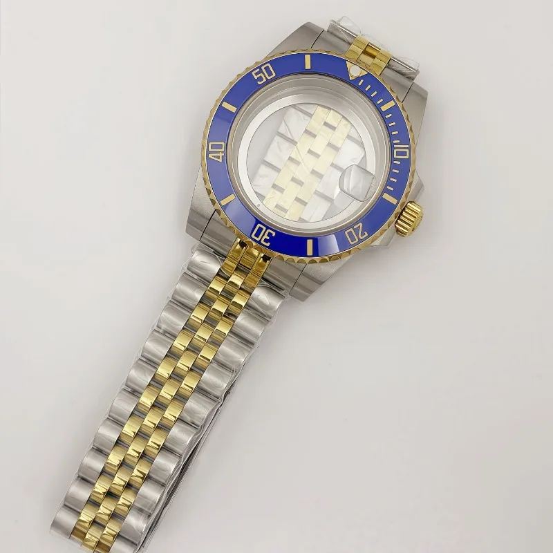 علبة ذهبية 40 مللي متر يخت من خلال علبة الورق السفلي 5 خرز حزام قابل للضبط + مجموعة حلقات لـ NH35/36