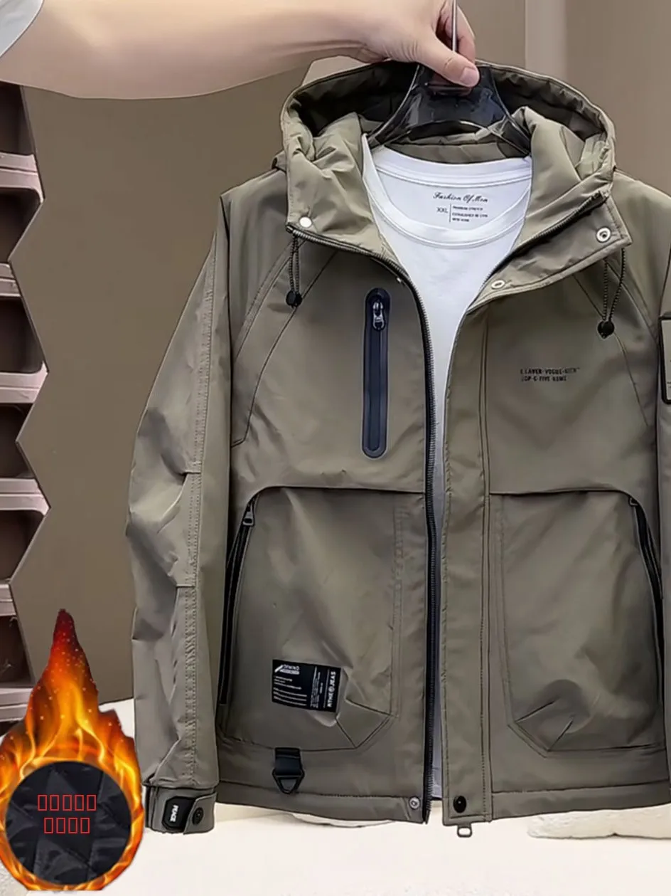 

Men's Winter Warm Cotton Jaet Hooded Coat Casual Sle Stand Fit Polyester Fiber Long Sve Zipper Closure Outdoor Jaet