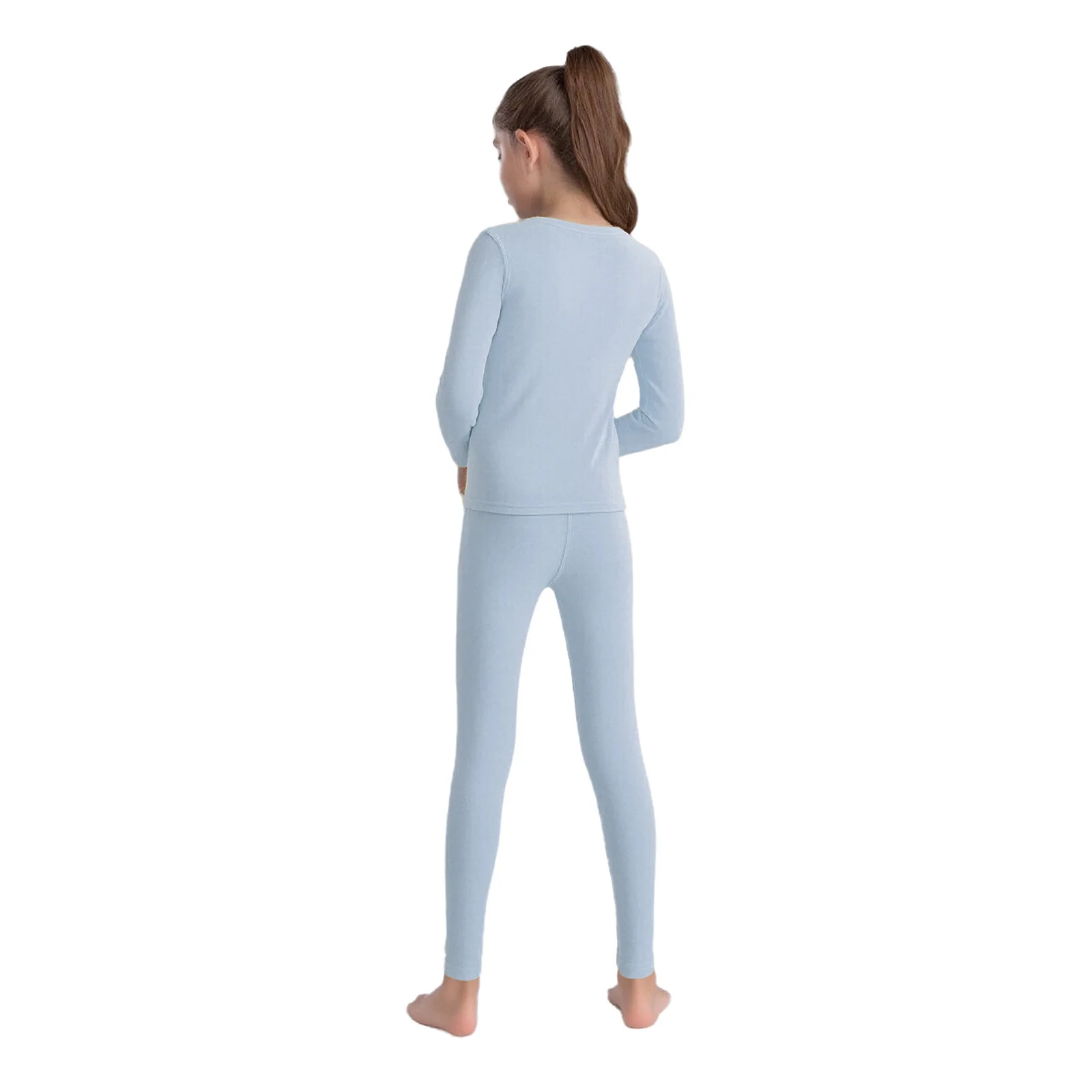 Kids Girls Boys Thermal Underwear Set Solid Color Sleepwear Homewear Loungewear Round Neck Long Sleeves Top with Pants 2Pcs/Set