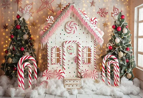 Imagen 2 del producto Mehofond-Fondo de Fotografía de Casa de pan de jengibre, bastón de caramelo, decoración de retrato familiar para niños, estudio fotográfico, invierno, navidad