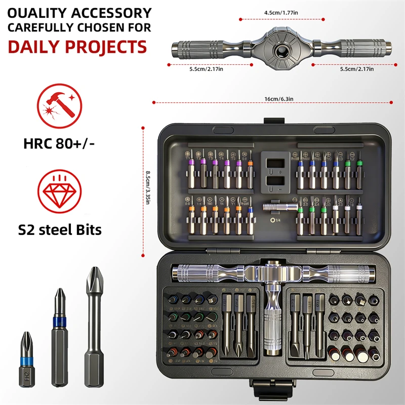 66 in 1 T Handle Ratchet Screwdriver Set Magnetic Multi Bits Ratcheting Screwdriver Kit Precision Storage Case for PC Laptop