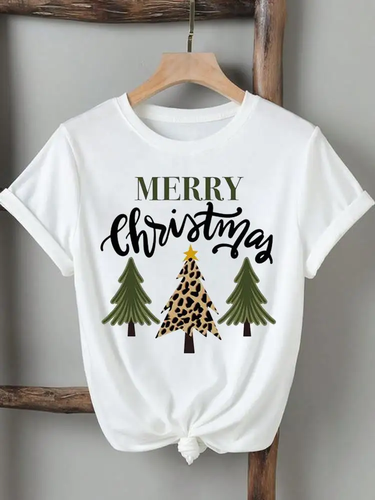 Plaid Love Letter Style Cute Tee Christmas Women Lady Printed New Year Clothing Short Sleeve T-Shirts Fashion Graphic T Top