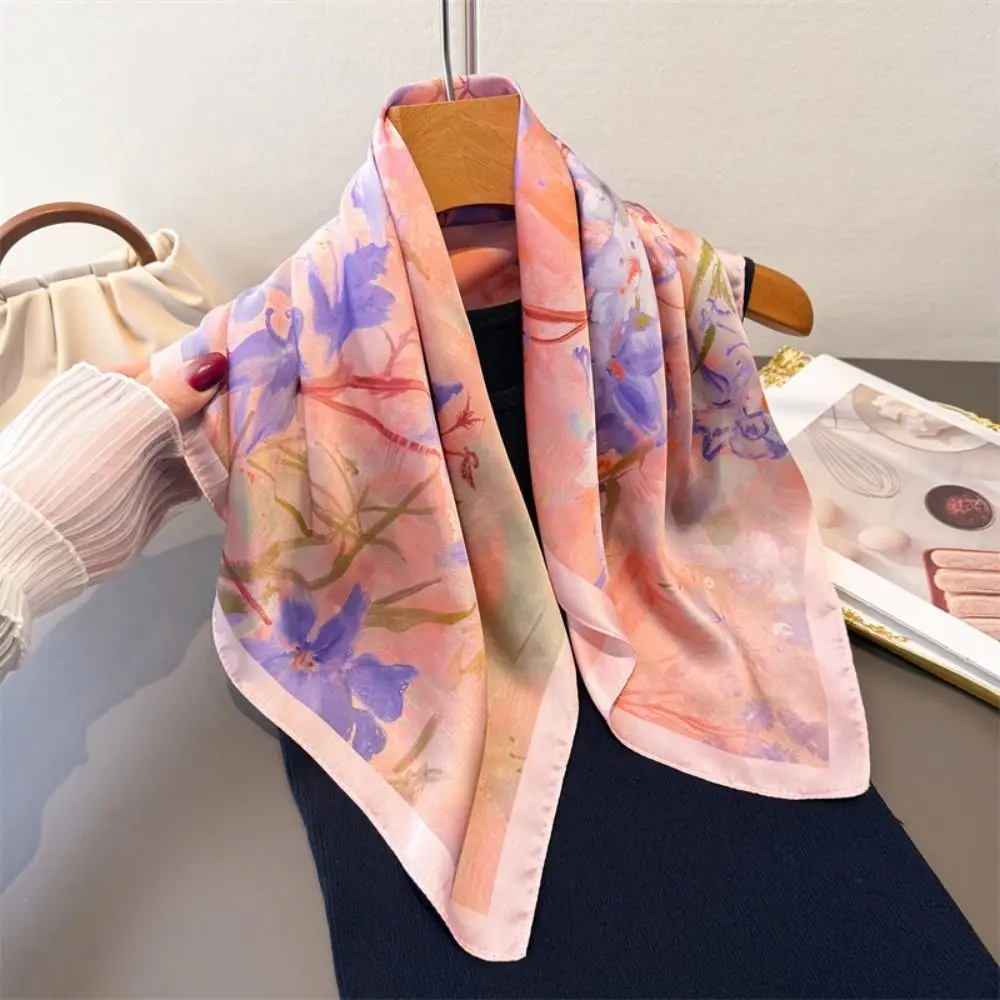 

Floral pattern Women Head Scarf 70cm Silk Material Printed Square Scarf Square Shape Polyester Silk Scarf Summer Accessories