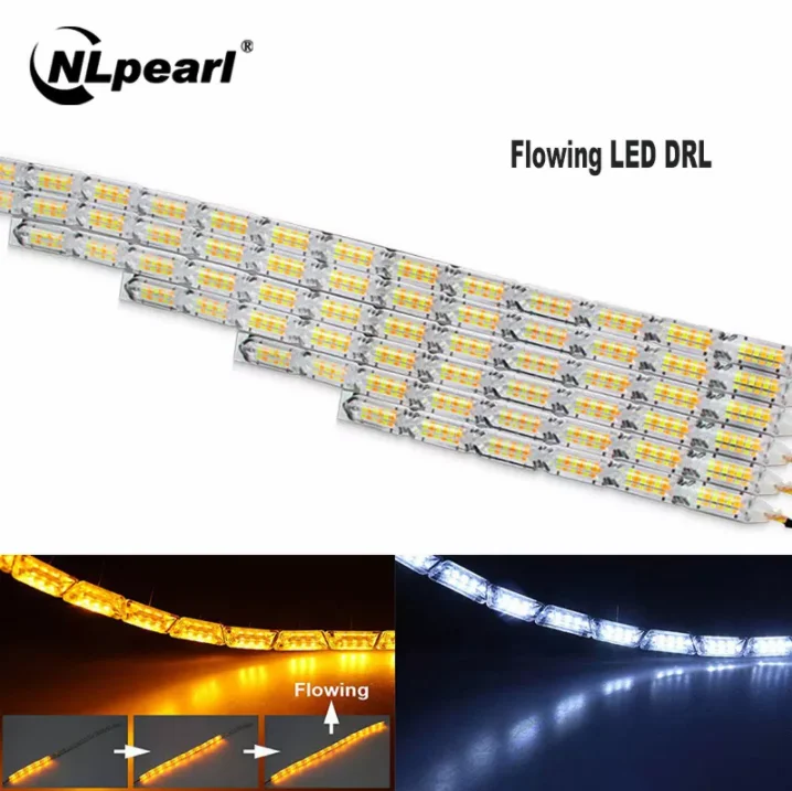 Nlpearl 2pcs Car Light Assembly DRL LED Daytime Running Lights Turn Signal Yellow Guide DRL Led Strip Light Turn Signal Lights