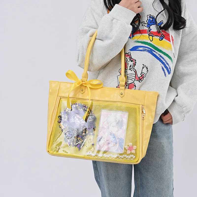 Sweet Uniform Bow Ita Bag Large Capacity Transparent Clear Tote Bags Teenage Girls Lolita Shoulder Bags Harajuku JK Handbag