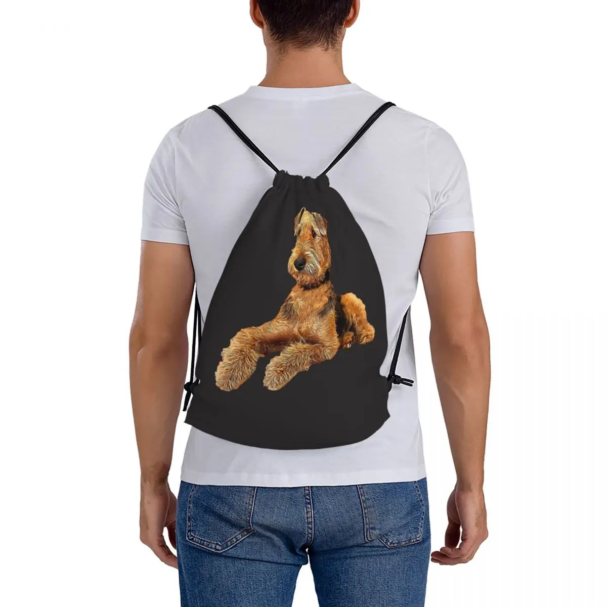 Airedale Terrier Beautiful Dog Backpacks Portable Drawstring Bags Sundries Bag Book Bags for Travel School