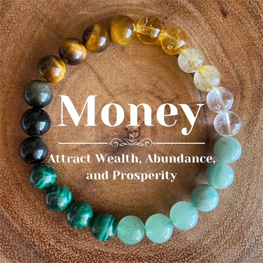 Natural Stone Bracelet Women Men Good Luck Money Healthy Green Malachite Tigers Eye Beads Bangles Christmas Dad Gifts from Son 