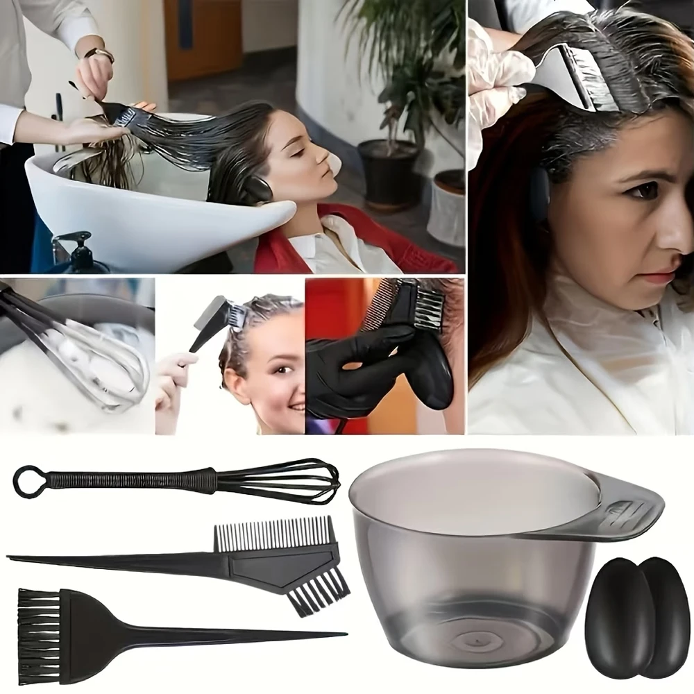 7-teiliges Haarfärbe-Werkzeugset für die Schönheitspflege zu Hause, inklusive Färbeschale, Kamm, Bürste, Mischer, Ohrkappen und Schürze – Detail 4
