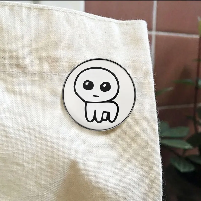 Cute White Alien Creature UV Printing Badge Minimal Black Line Art Pin Metal Brooch Lapel Accessory Gift For Meme Fans