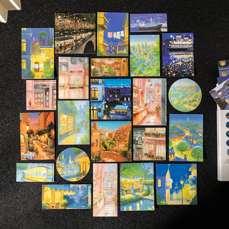 Journal GO 30pcs Star Lights Street Landscape Stickers for Journaling Card Album Scrapbooking Decoramtion Stationery Decals