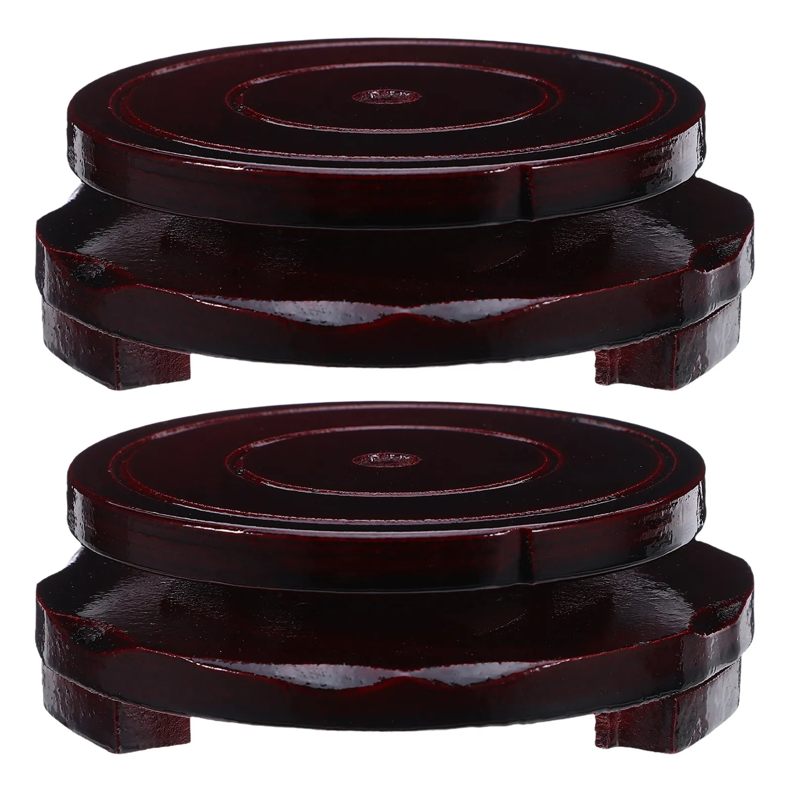 2Pcs Rotating Vase Display Stand Wooden Base Brown 8Cm Diameter Stable Pedestal for Crystal Artwork Teapot Aquarium Fish Bowl