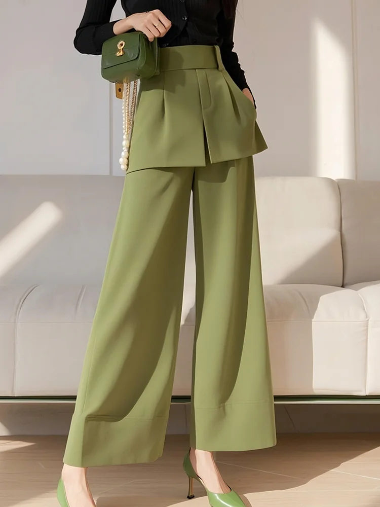 

Женские повседневные брюки Ele с высокой талией, широкими штанинами, длиной в пол, весна 2026, с декоративными карманами, в корейском стиле, мягкие и удобные