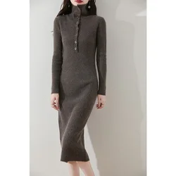 2024 Autunmn/Winter Loose High Collar Dresses Casual Women's Dresses On Offer Clearance Free Shipping 100% Wool Knitted Jumpers