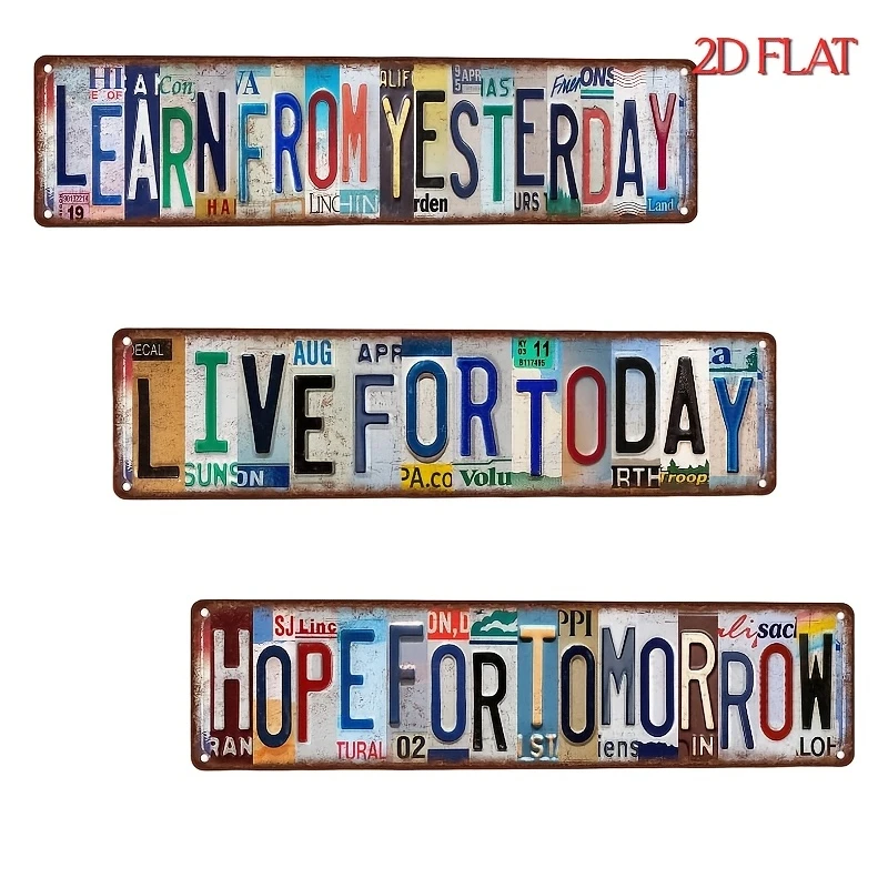3Pcs Vintage Spliced Color Letter Metal Tin Sign Inspirational Motivational Words Iron Wall Plaque Retro Distressed Rustic Decor