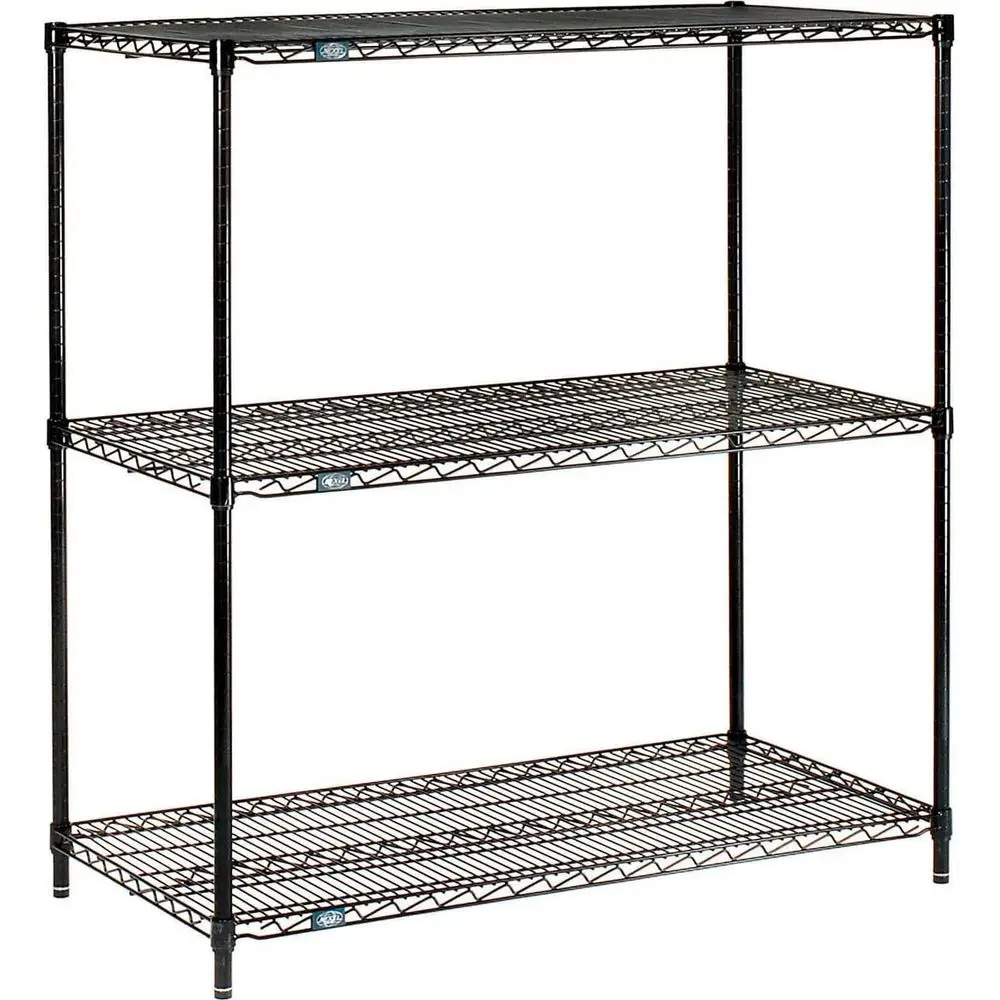 

3-Tier Nexel Black Epoxy Wire Shelving Unit, 60 Wide x 24 Deep x 34 High