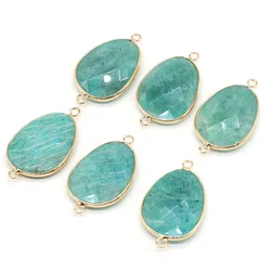 New Natural Stone Green Amazonites Pendants Gold plated Gemstone Connectors for Jewelry Making DIY Necklace Bracelet Accessories