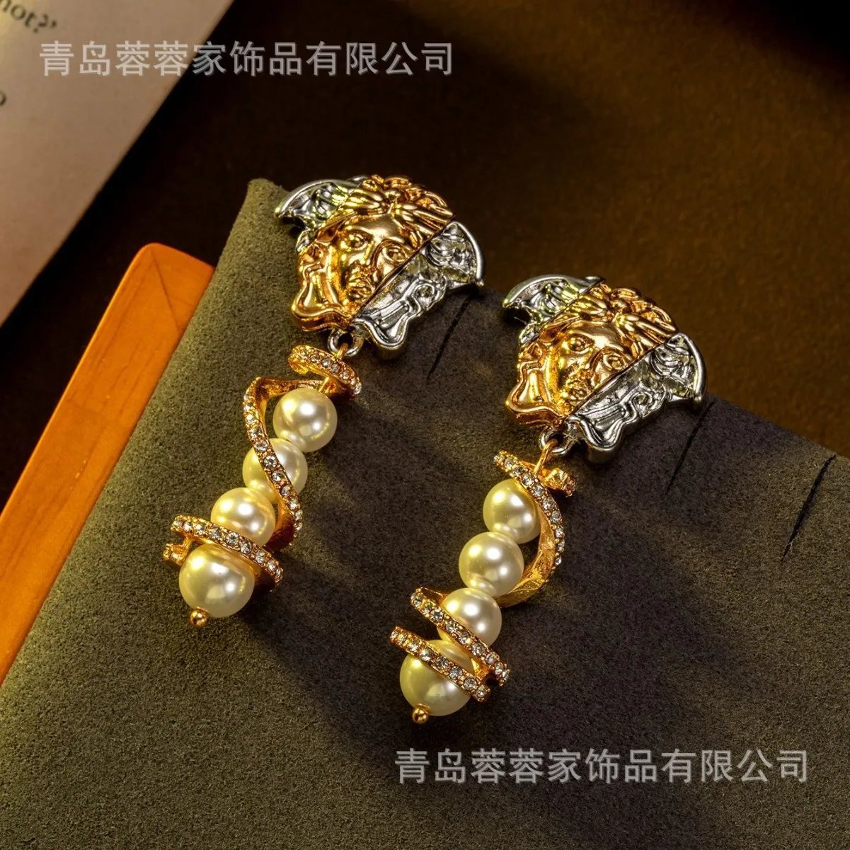 

vintage Medusa lava pleated pearl earrings statement fashion Geometry earrings