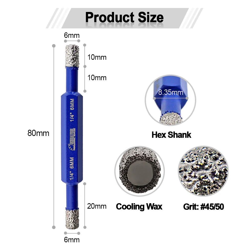SHDIATOOL 5 pz/set punte per carotiere diamantate con gambo esagonale piastrella per foratura a doppia testa pietra per muratura in granito brasata sottovuoto Diameter6-6mm