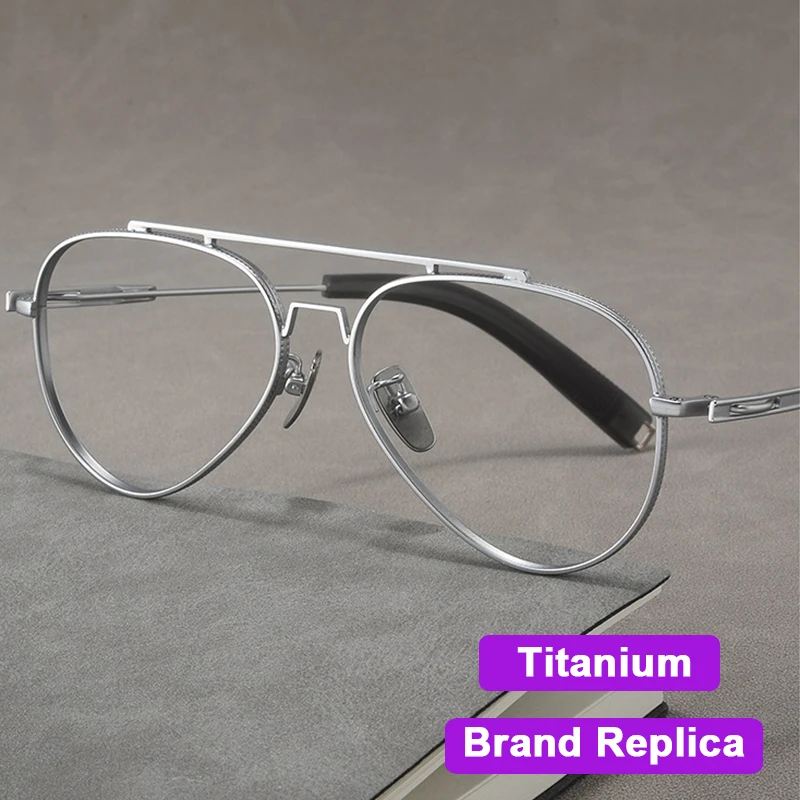 Okulary z czystego tytanu Pilot z podwójnym mostkiem Vintage Ultra lekkie okulary w dużych rozmiarach Męska struktura Proste oprawki Modne okulary