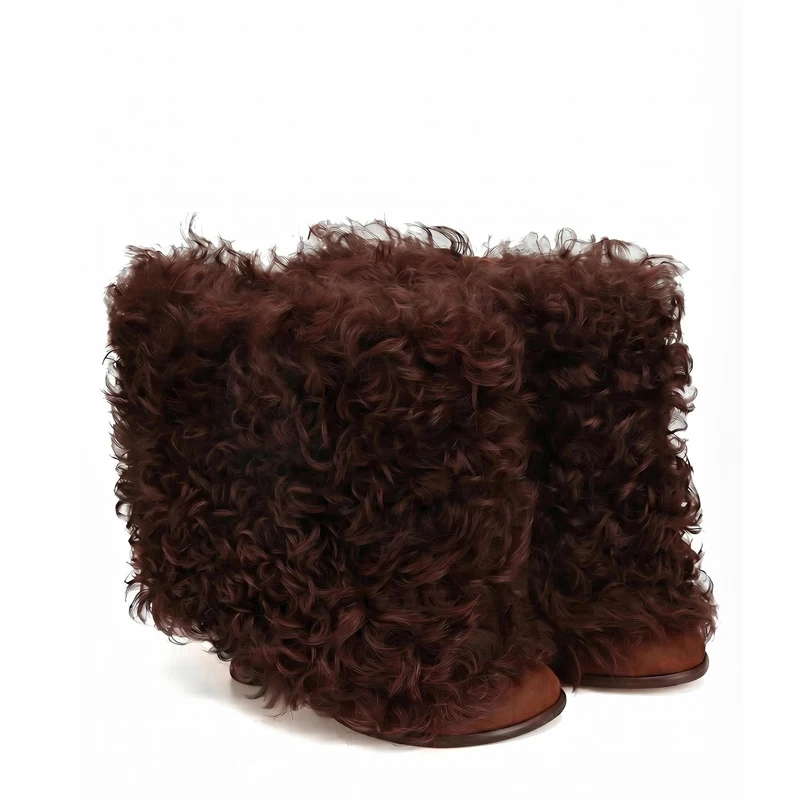 

Apricot Suede Fold Over Wine Glass Heel Ankle Boots Woman 2026 Autumn Winter Casual Round Toe Slip On Slouchy Short Booties