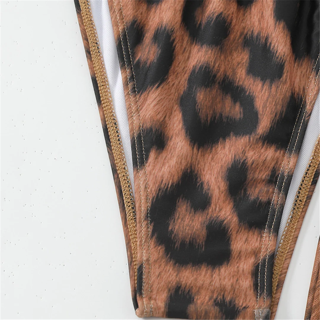 XS - XL Neckholder-Bikini mit Leopardenmuster und passendem Überwurf, Damen-Badeanzug, dreiteiliges Bikini-Set, Badebekleidung, Badeanzug, Modell V5452 – Detail 16