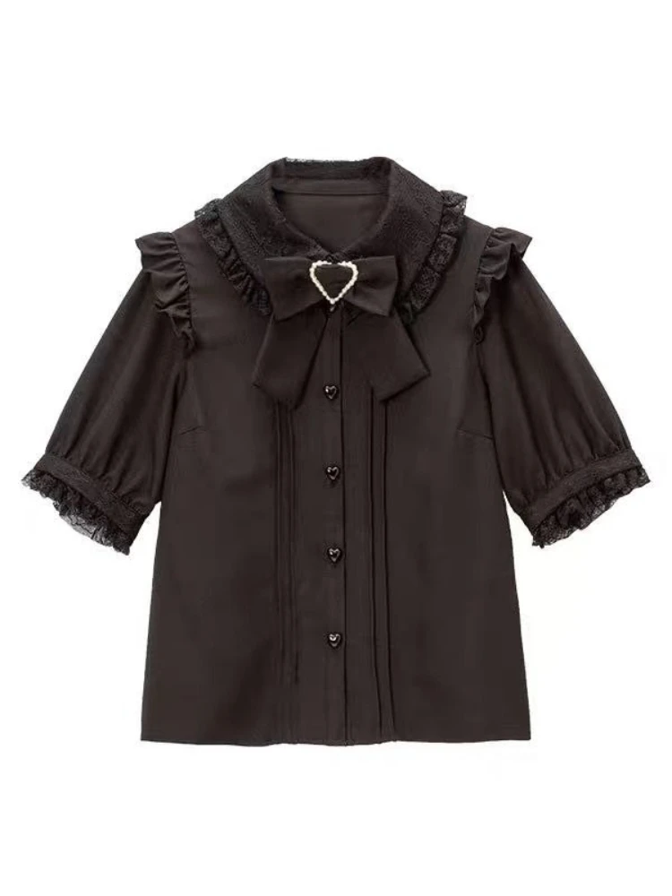 

Kawaii милые рубашки с коротким рукавом женские японские Лолита Y2K милый стиль с бантом кружевная блузка винтажная элегантная модная повседневная одежда новая