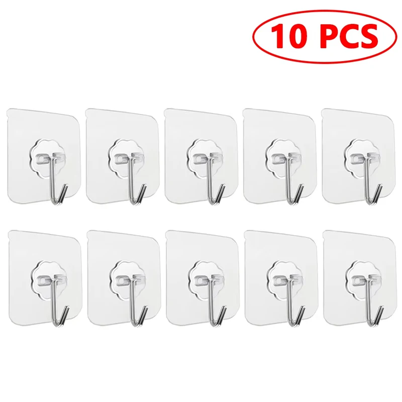 10/20 PCS Transparent Stainless Steel Self-Adhesive Hooks Bathroom Towel Clothes Storage Sticker Hooks Key Hangers Storage image 6