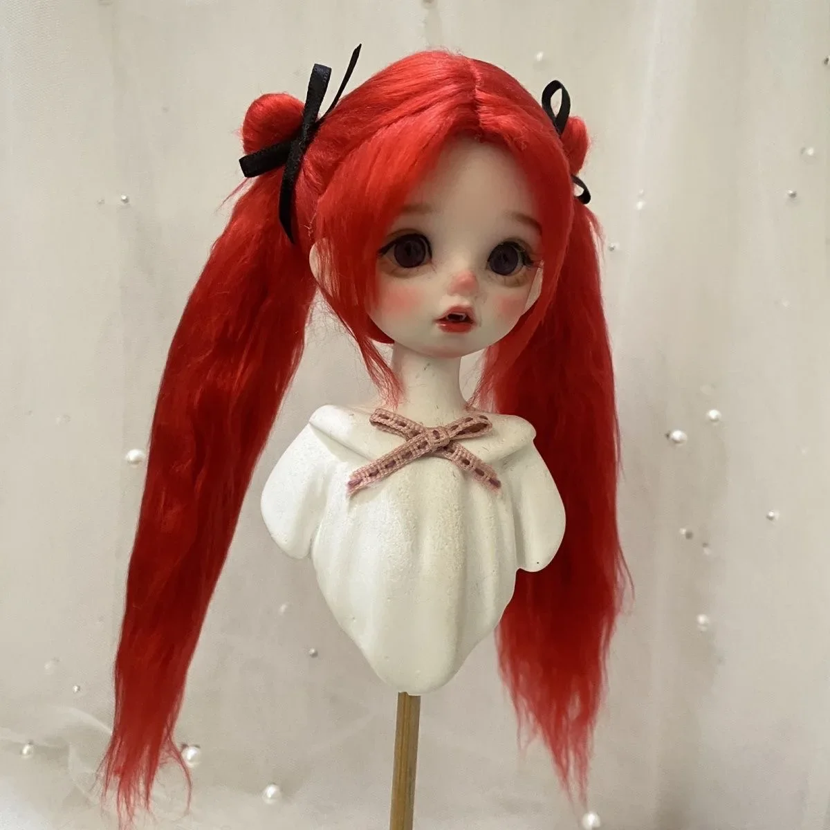 Hair For Dolls Deep Radish Red, 1/8 1/6 1/4 BJD OB11 Wigs Head Circumference 9-18cm