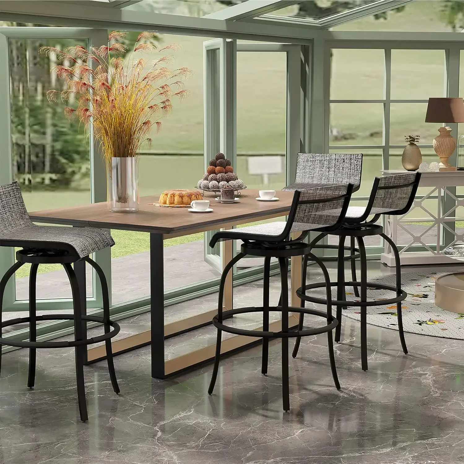 Outdoor Swivel Bar Stools Set, Patio Bar Height Tall Chairs with Back, All-Weather Textilene Fabric Armless High Stools