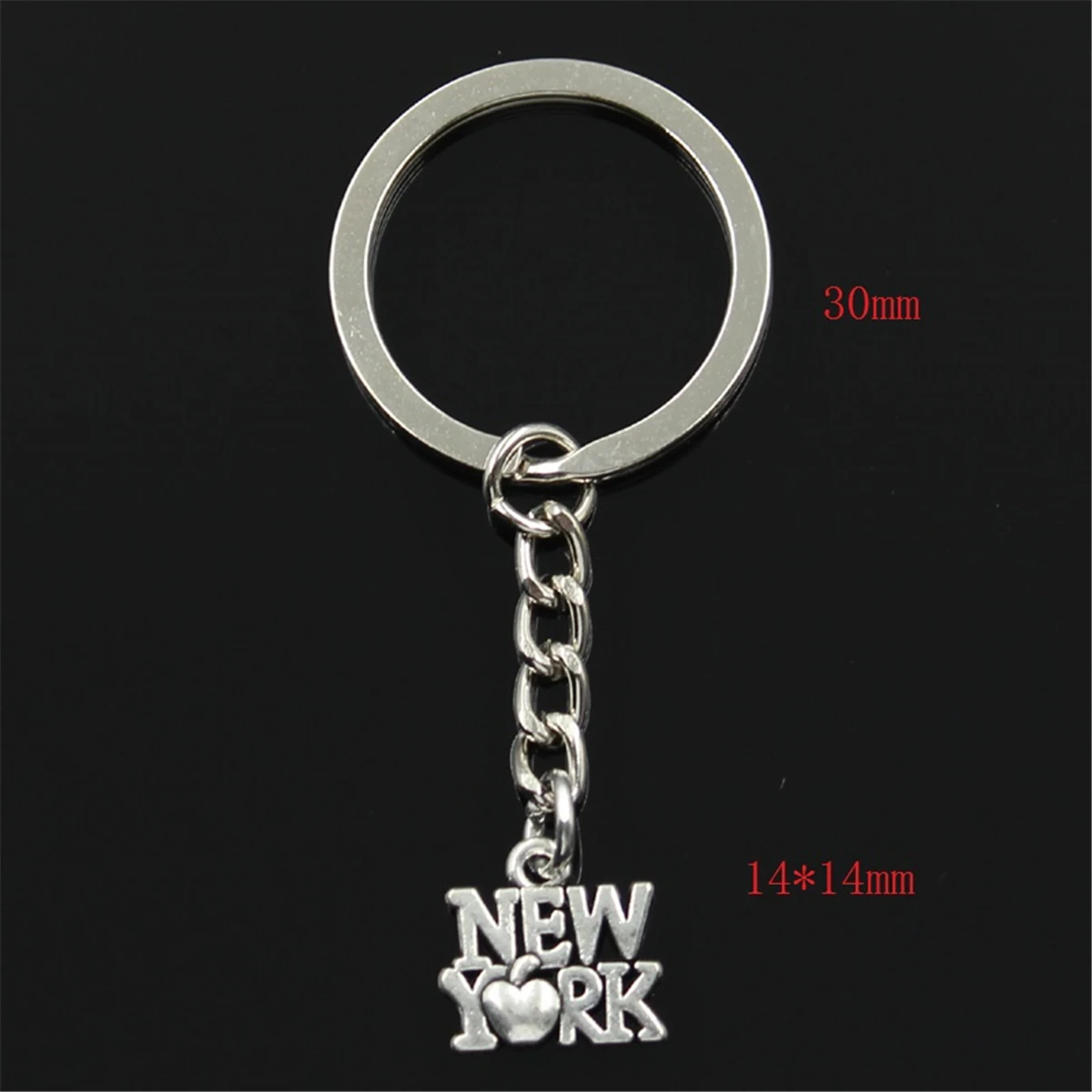 패션 하트 뉴욕 14x14mm 펜던트 30mm 열쇠 고리 금속 체인 실버 컬러 남성용 자동차 선물 기념품 키 체인, 드롭 배송