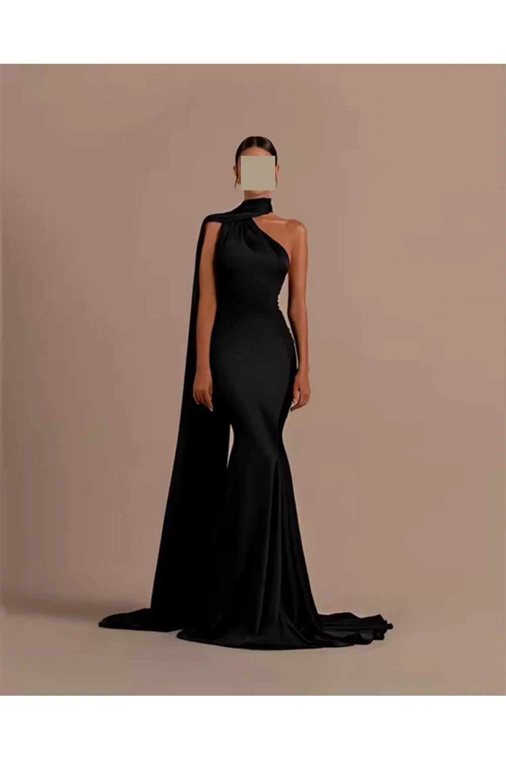 

QR Customized Women Prom One Shoulder Mermaid Chiffon Floor Length Pleats Sexy Luxurious Backless Zipper Evening Dresses