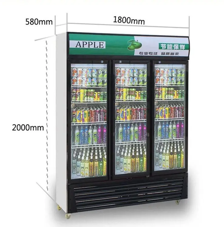 small glass supermarket 3 door upright beer showcase chiller refrigerator display