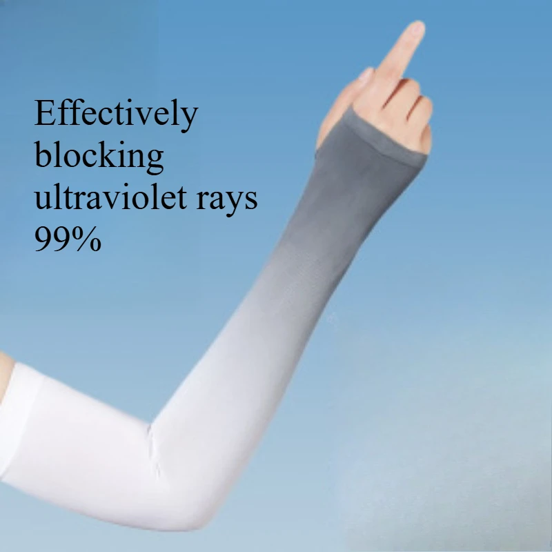 1 Pair Summer Long Ice Silk Arm Sleeves Sun UV Protection Hand Protector Cover Sunscreen Outdoor Elastic Half Finger Gloves Set