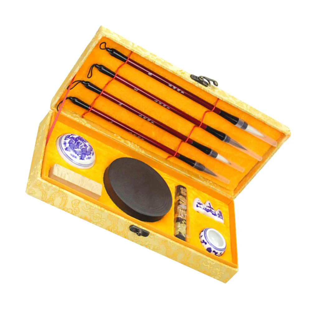 1Set Chinese Calligraphy Brush Set Four Treasures of The Study Traditional Writing Ink Stick Paper Inkstone Gifts for Beginners