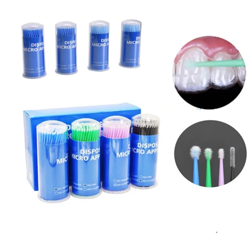 100 Pezzi Micro Spazzole Dentali Monouso, Testine Micro Spazzola Piccole, Aste Per Applicazione, Materiali Speciali Per Uso Orale-image