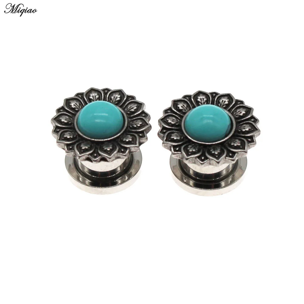 Miqiao 1 Pair 6-30mm Stainless Steel Ear Plugs Gauges and Tunnels Flower Ear Stretcher Expander Ear Piercing Earrings