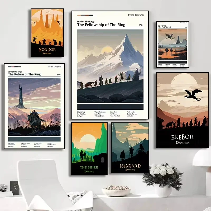 Pósteres artísticos en lienzo de la película Minimal Rivendell, Fellowship of The Ring de la Tierra Media, impresiones, paisaje de viaje, pintura de pared, decoración de habitación
