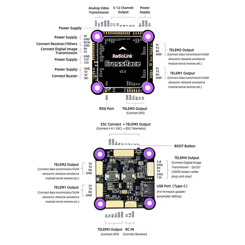 RadioLink CrossRace Flight Controller OSD-Modul Integrierter 12-in-1-Regler und ESC-Telemetrie unterstützt für RC-Drohnen-Bootsauto