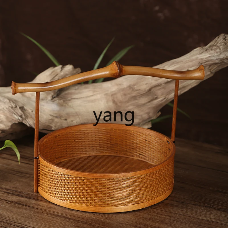 

LTT Handmade Bamboo Basket Chinese Food Box Portable Fruit Basket Beam Tea Set Storage Basket