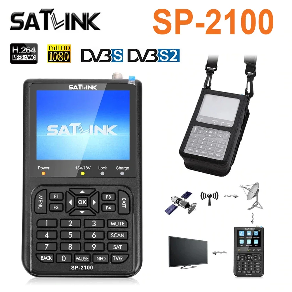 SATLINK SP-2100 HD DVB-S / S2 e MPEG-2/4 Misuratore di segnale satellitare digitale con schermo LCD a colori da 3,5 pollici