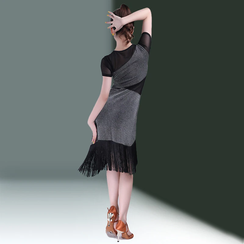 Sexy Latin Danskleding Vrouwen Zwarte Vrouw Pailletten Rok Jurk Met Franjes Samba Jurken Voor Prom Wear Line Pak Praktijk Rumba Gebruik