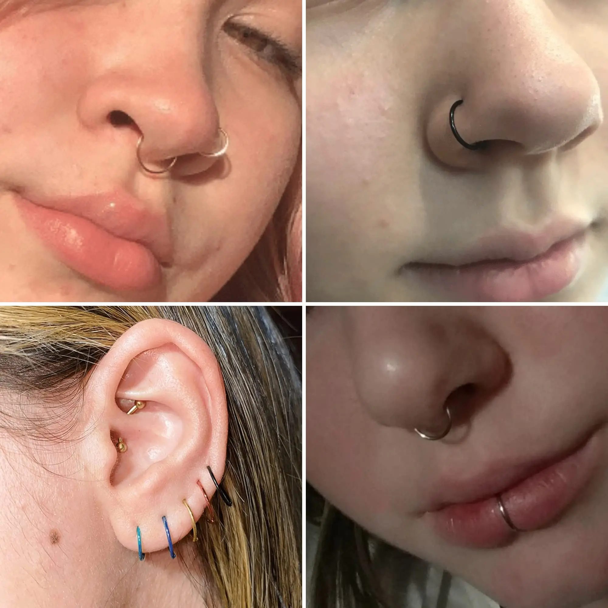 Anel Nariz em Aço Inoxidável 316L para Homens e Mulheres, Brincos de Cartilagem Helix, Argola Colorida, Piercing Nostril, Jóia do Corpo, Drperfect, 20G