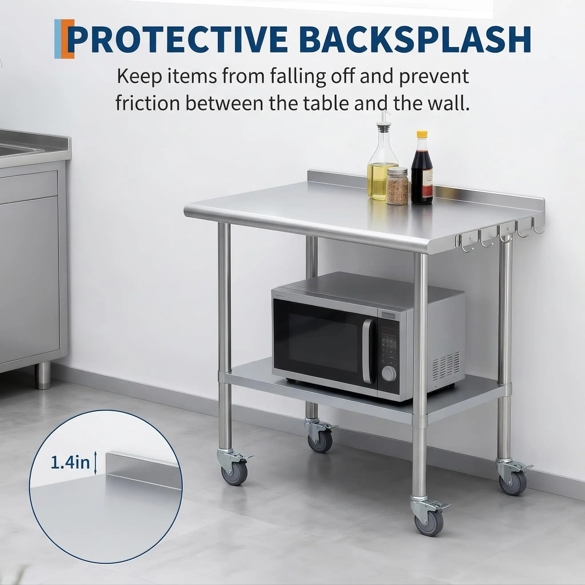 Heavy-Duty Stainless Steel Commercial Prep Table with Wheels – 30/36