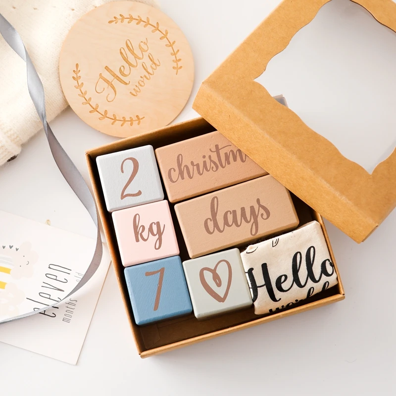 7pcs/set Wooden Baby Month Milestone Digit Record Card Newborn Birthday Gift Souvenir Baby Photo Photography Accessorie With Box