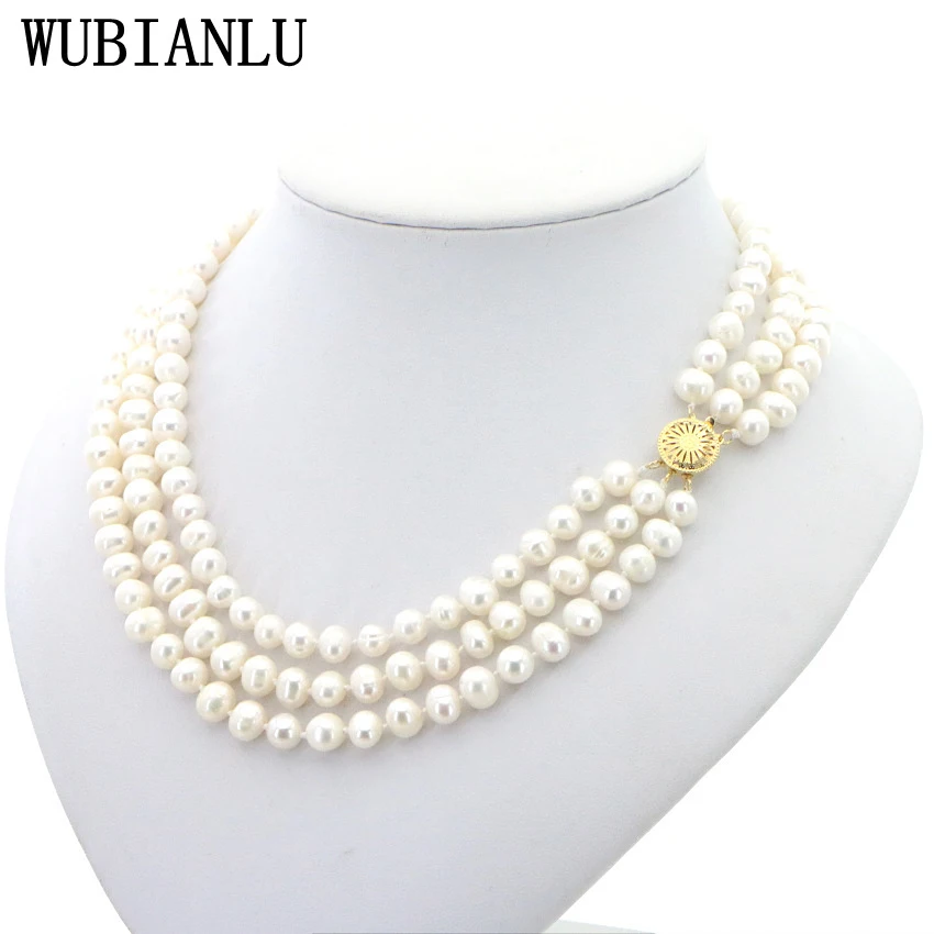 

Charming 3 Rows 7-8mm Natural White Freshwater Pearls Necklace 17-19 Inch Female Fashion Jewelry Multiple Color Options JT5070