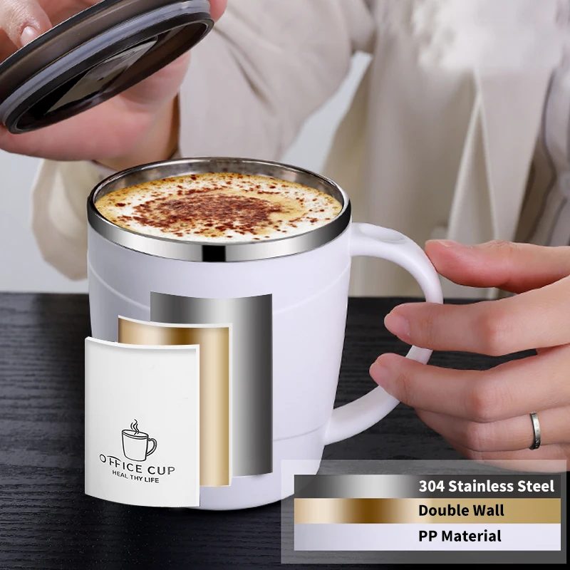 304 Stainless Steel Coffee Cup Mug With Lid Insulated Coffee Mug Double Wall Coffee Tumbler With Handle Heat-resistant Drinkware