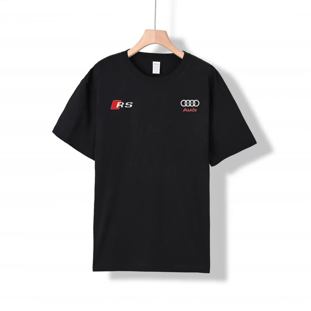 2026 Audi logo men's and women's pure cotton short sleeved T-shirt round neck comfortable high-quality couple hoodie - view 3